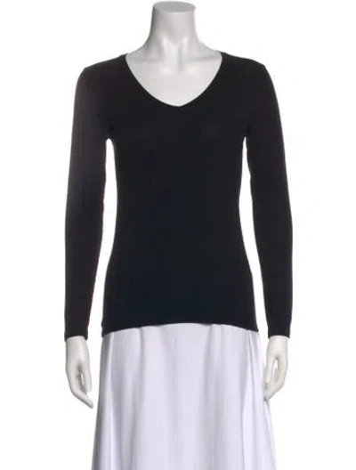 Pre-owned Majestic V-neck Long Sleeve Top In Black