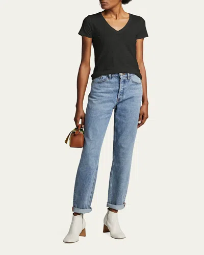 Majestic V-neck Short-sleeve Stretch Linen T-shirt In Blue