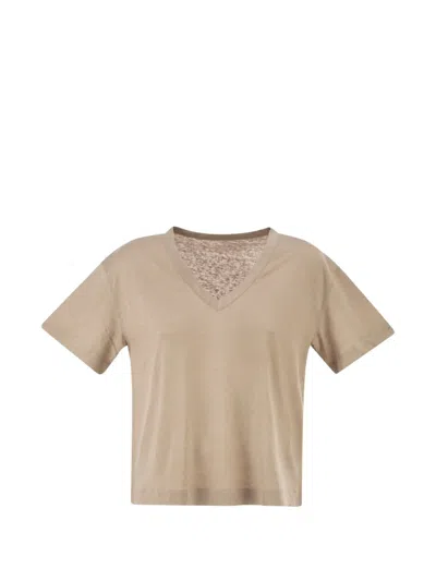 Majestic V-neck Side-slit T-shirt In Animal Print