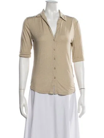 Pre-owned Majestic V-neck Three-quarter Sleeve Top In Neutrals