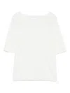 Majestic Filatures White Linen Sweater With Crew Neck Short Sleeves Ribbed Trim In White