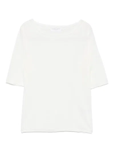 MAJESTIC WHITE LINEN SWEATER WITH CREW NECK SHORT SLEEVES RIBBED TRIM