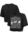 Majestic Women's Black Philadelphia Eagles Super Bowl Lix Champions Extra Point Boxy Crop Top In Black