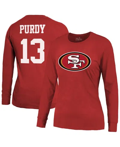 Majestic Women's Brock Purdy Scarlet San Francisco 49ers Player Name Number Long Sleeve T-shirt In Red