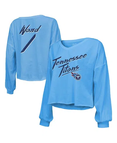 Majestic Women's Cam Ward Light Blue Tennessee Titans 2025 Nfl Draft First Round Pick Off-shoulder Script Nam
