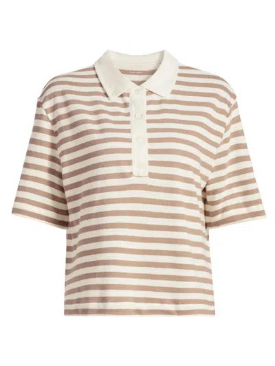 Majestic Women's Cotton-linen Striped Polo Shirt In Brown