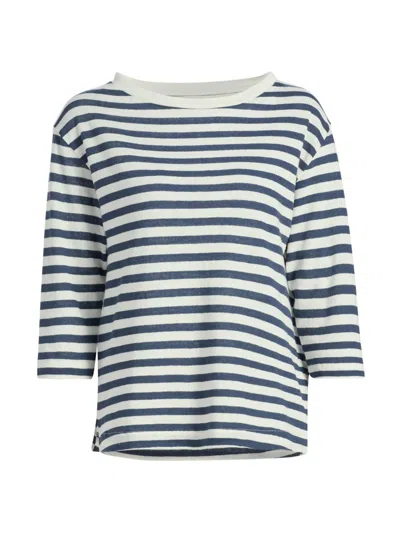 Majestic Women's Cotton-linen Striped Top In Blue