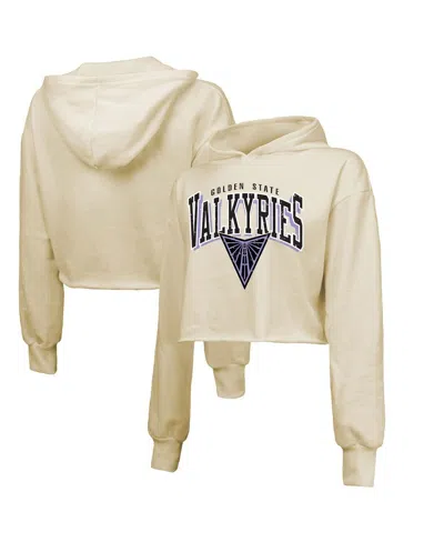 Majestic Women's Cream Golden State Valkyries Circus Shot Drop Shoulder Tri-blend Cropped Pullover Hoodie In Orange