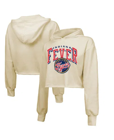 Majestic Women's Cream Indiana Fever Circus Shot Drop Shoulder Tri-blend Cropped Pullover Hoodie In White