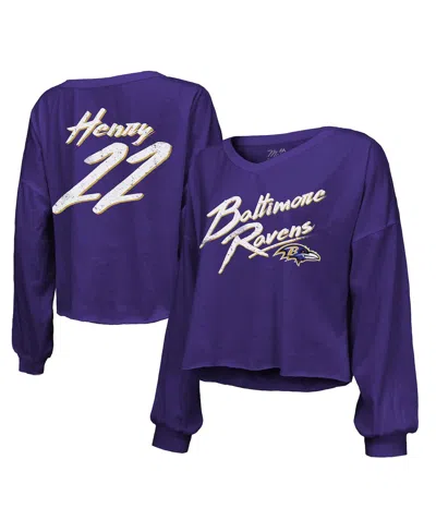 Majestic Women's Derrick Henry Purple Baltimore Ravens Name Number Off-shoulder Script Cropped Long Sleeve V-
