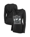Majestic Women's Heather Charcoal Philadelphia Eagles Super Bowl Lix Dapper Tri-blend V-neck Long Sleeve Hood In Black