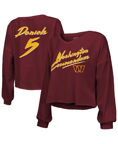 Majestic Women's Jayden Daniels Burgundy Washington Commanders Off-shoulder Script Player Name Number Cropped