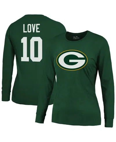 Majestic Women's Jordan Love Green Green Bay Packers Name Number Long Sleeve T-shirt