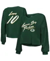 Majestic Women's Jordan Love Green Green Bay Packers Name Number Off-shoulder Script Cropped Long Sleeve V-ne In Green
