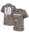 Majestic Women's Justin Jefferson Camo Distressed Minnesota Vikings Name And Number Tri-blend V-neck T-shirt In Camo