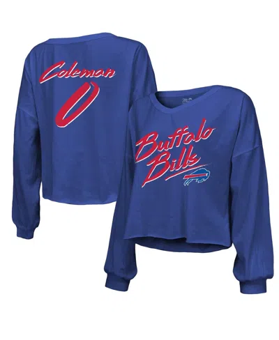 Majestic Women's Keon Coleman Royal Buffalo Bills Name Number Off-shoulder Script Cropped Long Sleeve V-neck