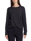 Majestic Cotton Knit Long Sleeve Crewneck Top In Marine