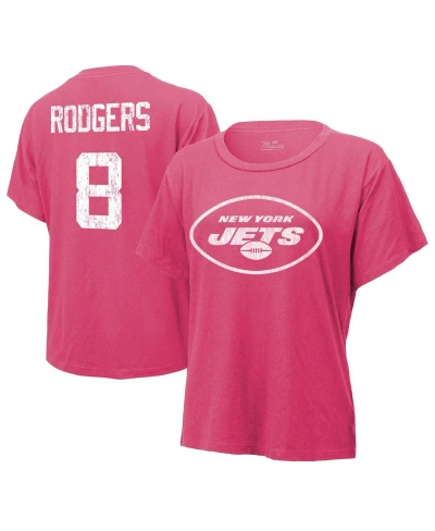 Majestic Women's  Threads Aaron Rodgers Pink Distressed New York Jets Name And Number T-shirt