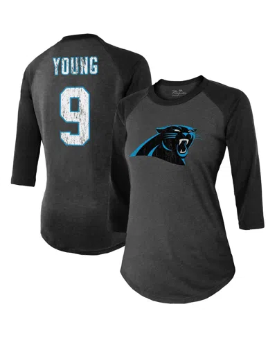 Majestic Women's  Threads Bryce Young Black Carolina Panthers 3/4 Sleeve Raglan Tri-blend Player Name