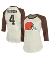 Majestic Women's  Threads Deshaun Watson Cream, Brown Cleveland Browns Name & Number Raglan 3/4 Sleev In Cream,brown