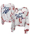 Majestic Women's  Threads Mac Jones White New England Patriots Off-shoulder Tie-dye Name And Number C In White