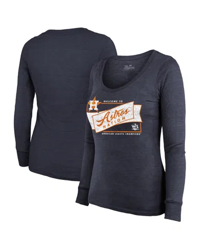 Majestic Women's  Threads Navy Houston Astros 2022 American League Champions Tri-blend Long Sleeve Sc