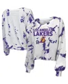 Majestic Women's  Threads White Los Angeles Lakers Aquarius Tie-dye Cropped V-neck Long Sleeve T-shir In White