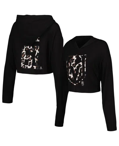 Majestic Women's Mark Stone Black Vegas Golden Knights Leopard Print Name Number Cropped Pullover Hoodie