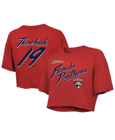 Majestic Women's Matthew Tkachuk Red Florida Panthers 2025 Stanley Cup Champions Name Number Boxy Cropped T-s