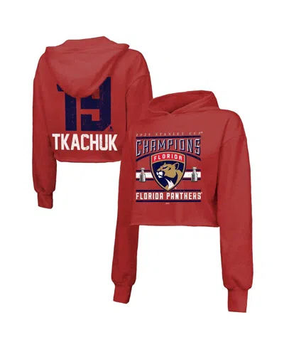 Majestic Women's Matthew Tkachuk Red Florida Panthers 2025 Stanley Cup Champions Name Number Cropped Tri-blen