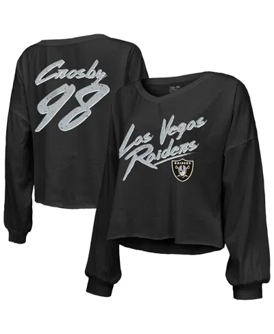 Majestic Women's Maxx Crosby Black Las Vegas Raiders Off-shoulder Script Player Name Number Cropped Long Slee