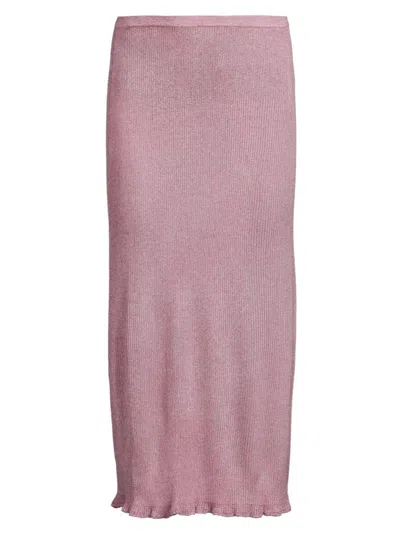 Majestic Women's Metallic Ribbed Midi-skirt In Bois De Rose
