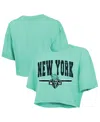 Majestic Threads Mint New York Liberty Chalk Stripe Boxy Crop Top In Green