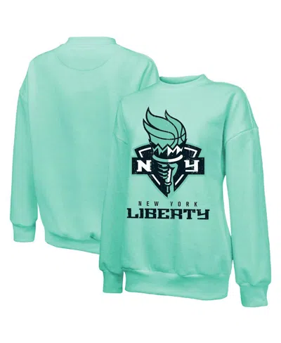 Majestic Women's Mint New York Liberty Primary Logo Drop Shoulder Tri-blend Pullover Sweatshirt In Green