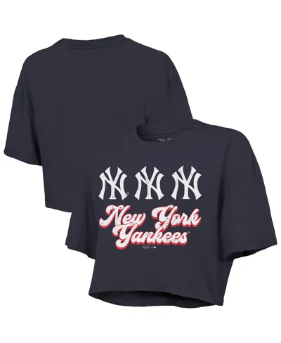 Majestic Women's Navy New York Yankees Boxy Crop T-shirt In Black