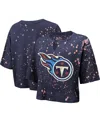 Majestic Women's Navy Tennessee Titans Bleach Splatter Notch Neck Crop T-shirt In Navy