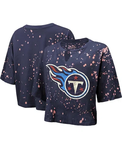 Majestic Women's Navy Tennessee Titans Bleach Splatter Notch Neck Crop T-shirt
