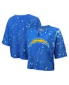 Majestic Women's Powder Blue Los Angeles Chargers Bleach Splatter Notch Neck Crop T-shirt In Blue