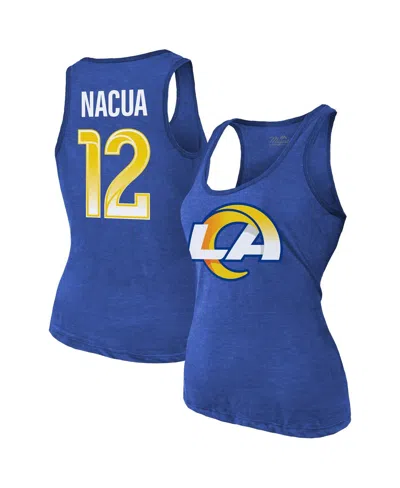 Majestic Women's Puka Nacua Royal Los Angeles Rams Name Number Tri-blend Scoop Neck Tank Top In Blue