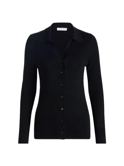 Majestic Women's Rib-knit Merino Wool Cardigan In Black