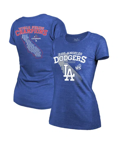Majestic Women's Royal Los Angeles Dodgers 2024 World Series Champions Tri-blend Roster T-shirt