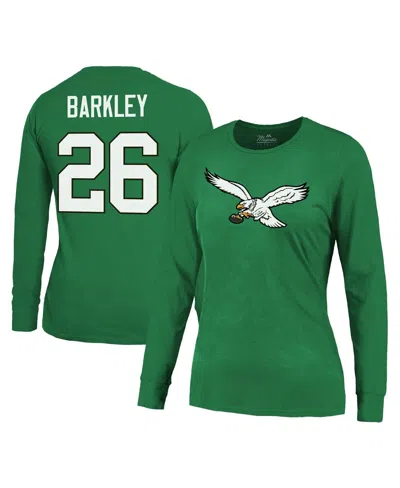 Majestic Women's Saquon Barkley Kelly Green Philadelphia Eagles Name Number Long Sleeve T-shirt