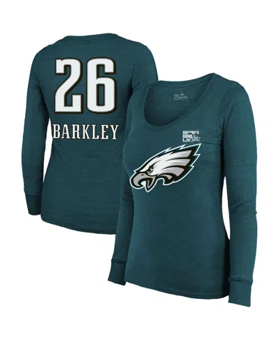Majestic Women's Saquon Barkley Midnight Green Philadelphia Eagles Super Bowl Lix Player Name Number Tri-blen