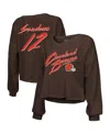 Majestic Threads Shedeur Sanders Brown Cleveland Browns Name & Number Off-shoulder Script Cropped Lo In Brown