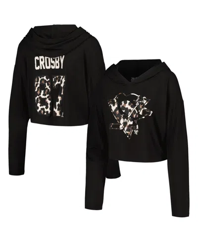 Majestic Women's Sidney Crosbyâ Black Pittsburgh Penguins Leopard Print Name Number Cropped Pullover Hoodie