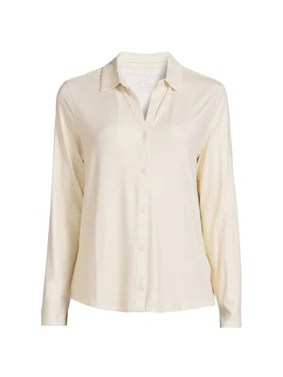 Majestic Women's Soft Touch Metallic Woven Long-sleeve Shirt In White