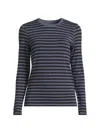 Majestic Soft Touch Striped Long-sleeve Pullover In Blue
