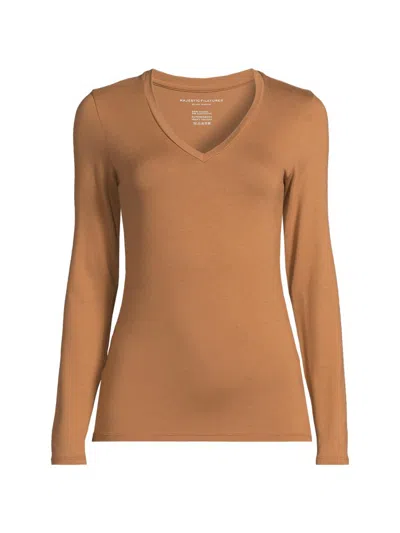 Majestic Women's Soft Touch V-neck Top In Brown