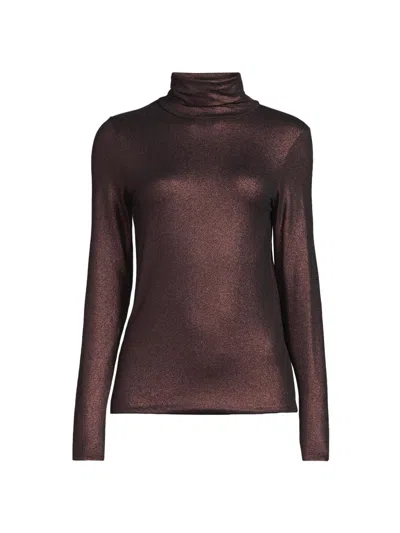 Majestic Women's Soft-touch Metallic Long-sleeve Top In Brown