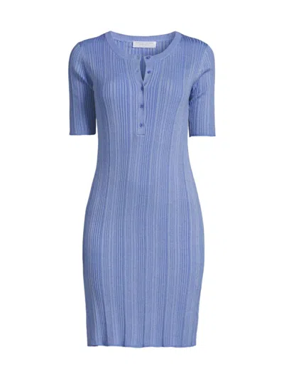 Majestic Women's Stretch Metallic Rib-knit Henley Minidress In Mykonos